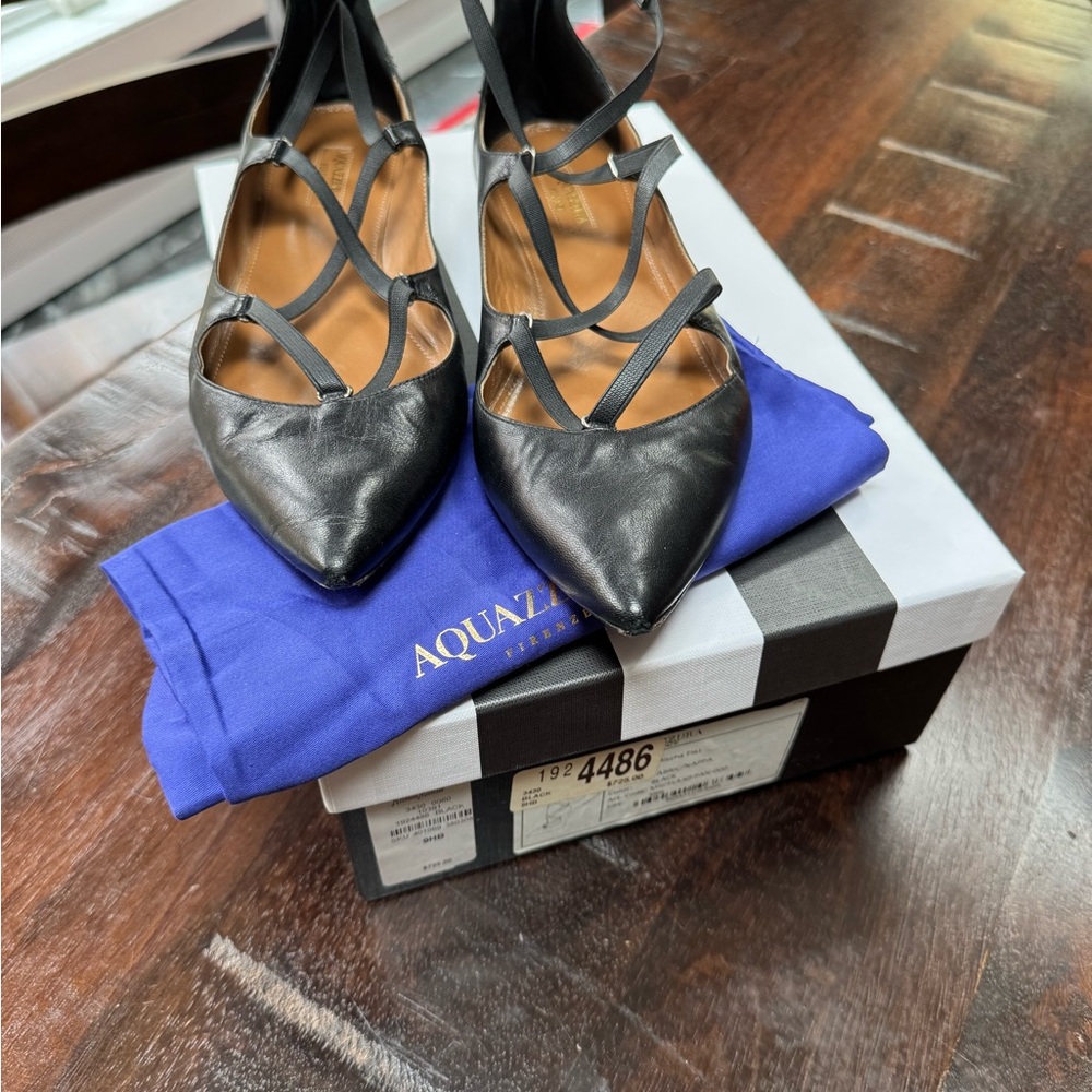 Aquazzura Black Leather Flats